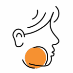 Illustration of a person's profile with orange circle on cheek, showing facial swelling