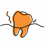 Illustration of a tooth with wavy line and zigzag shapes, symbolizing a loose or painful tooth