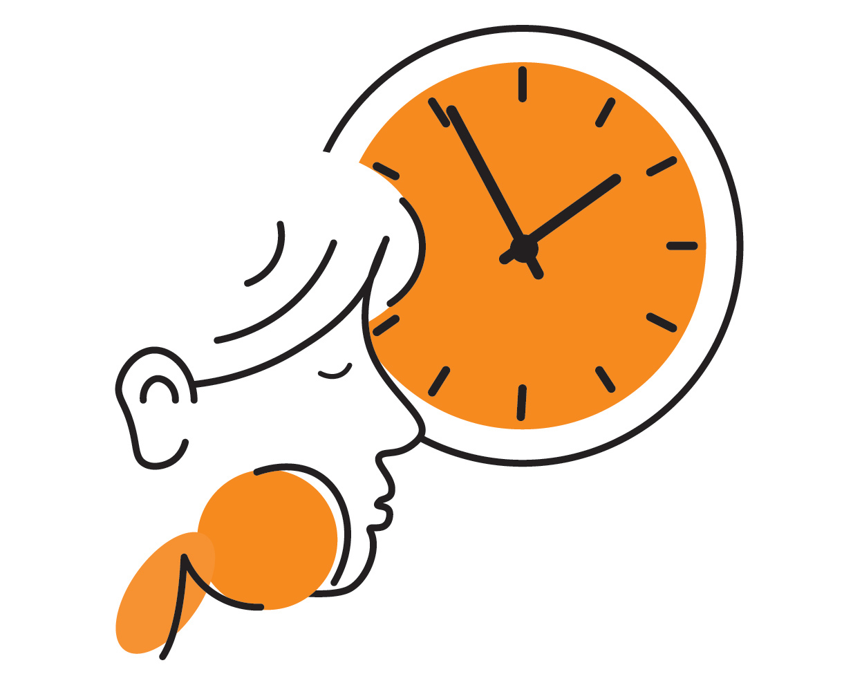 Illustration of a person with a clock symbolizing not waiting to treat dental pain