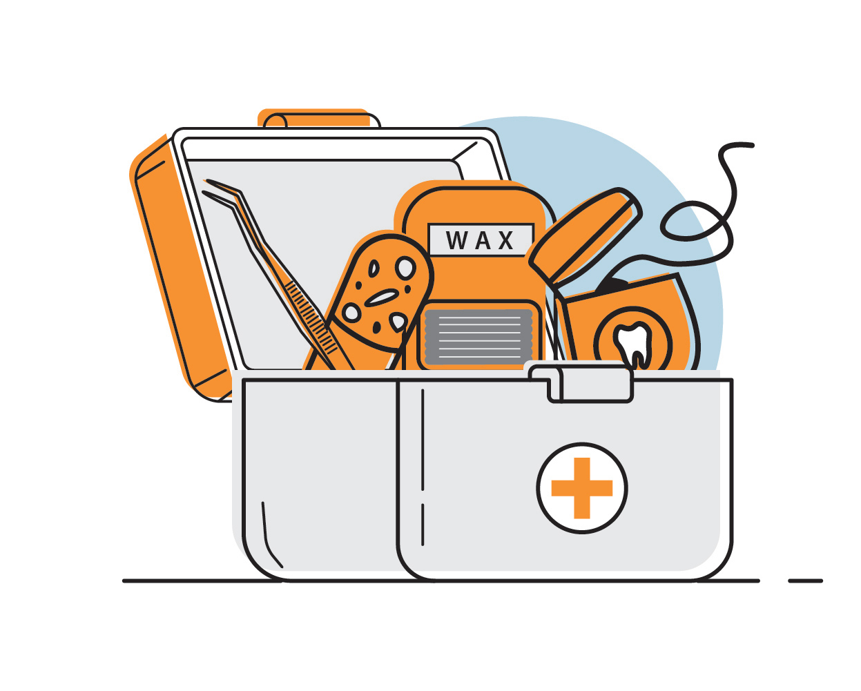 Orthodontic emergency kit with wax, tools, and supplies for braces pain relief