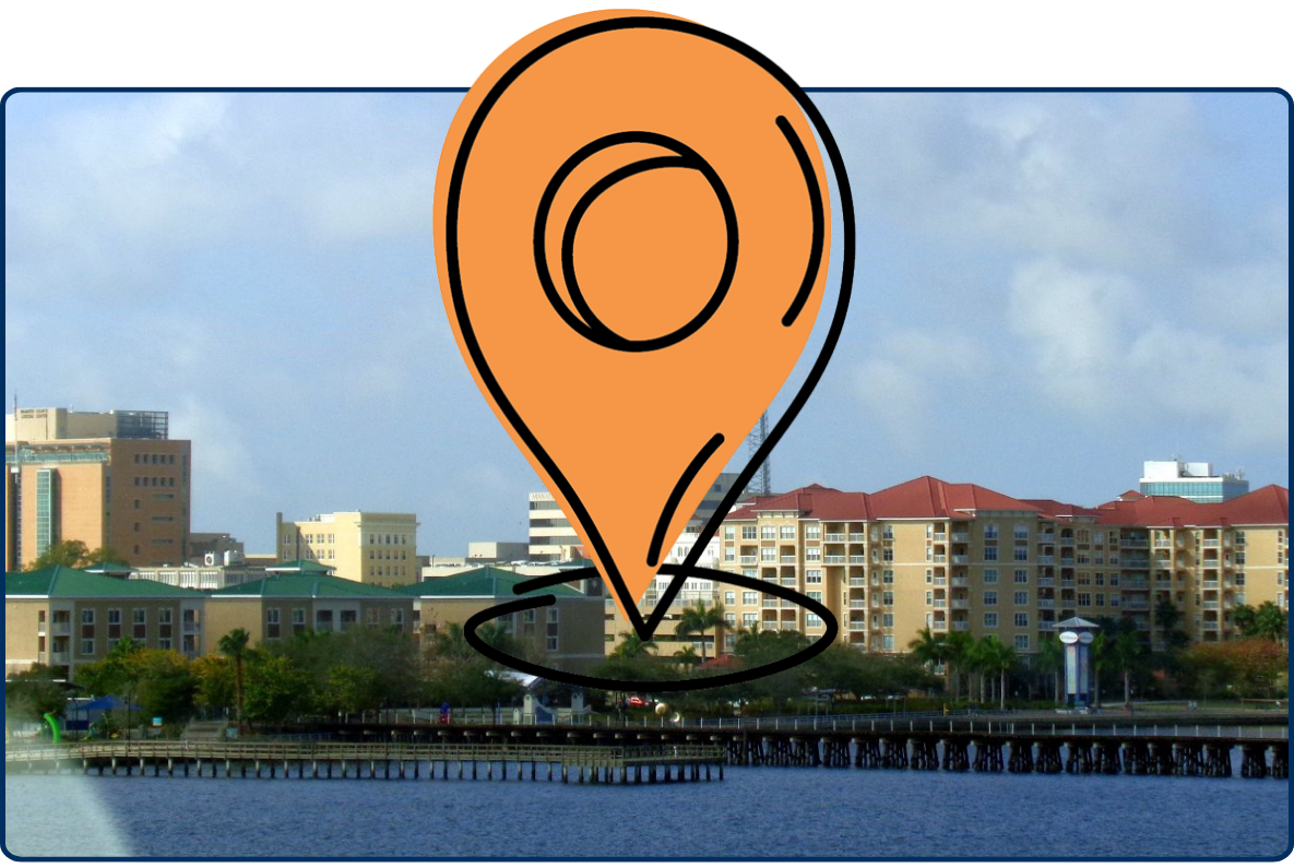 Downtown Bradenton Florida skyline waterfront buildings pier cityscape coastal urban view USA