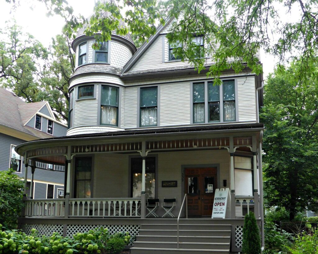 Hemingway House Museum Oak Park Illinois historic home exterior with porch classic architecture greenery and residential surroundings USA