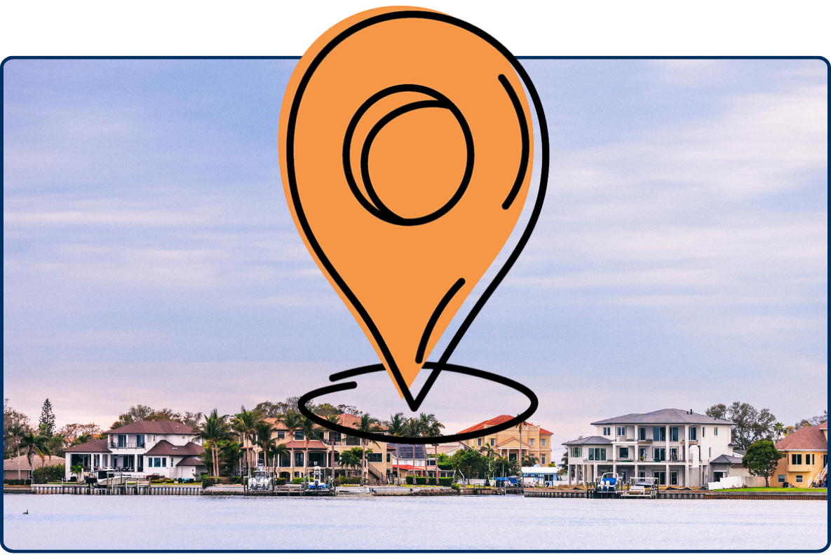 Palm Harbor Florida sunset waterfront homes palm trees calm water scenic coastal neighborhood evening sky USA