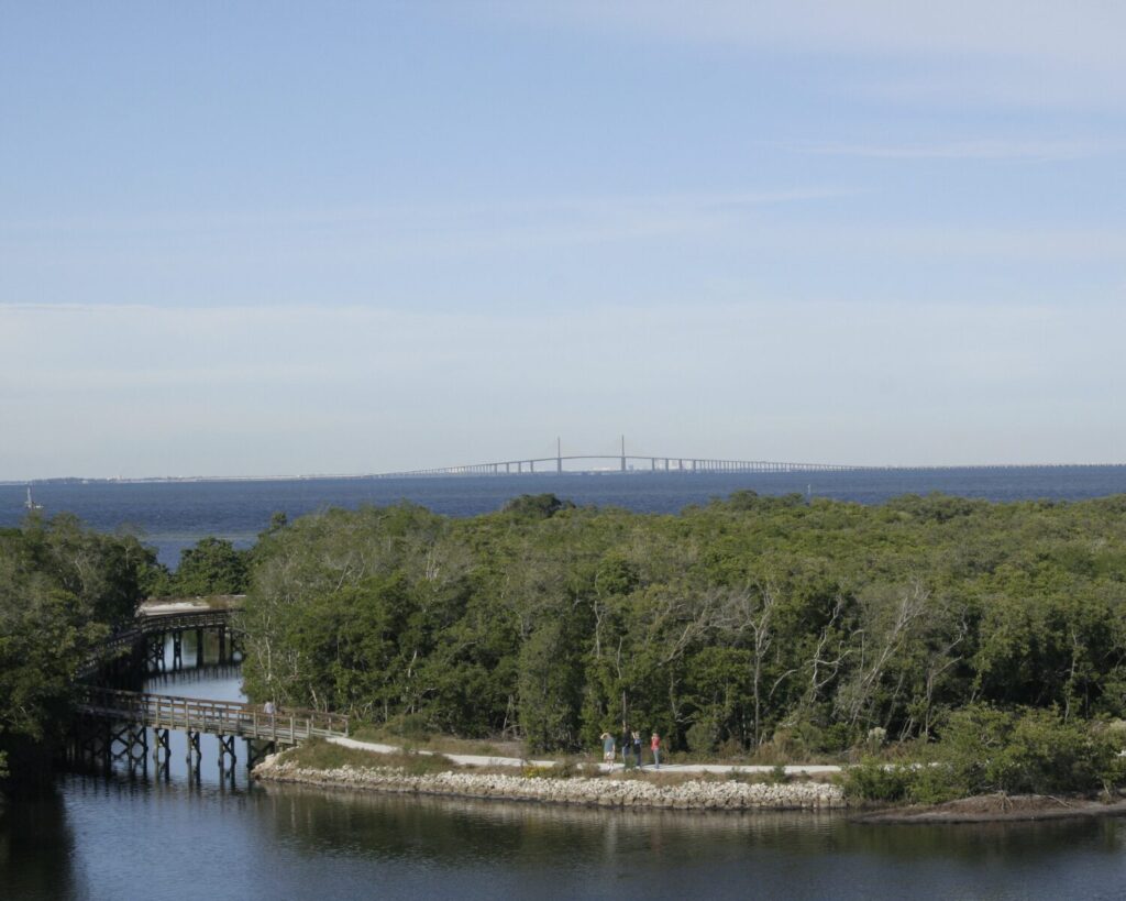 Robinson Preserve Florida panoramic view boardwalk water mangroves nature trail bridge coastal landscape