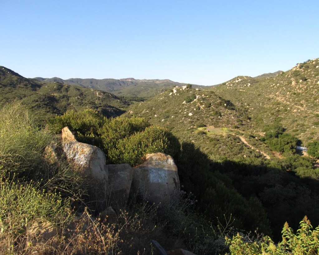 Ortega Highway scenic mountain landscape between San Juan Capistrano and Lake Elsinore California with hills greenery and clear sky
