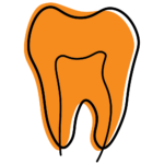 Illustrated orange tooth with a black outline, a dental icon