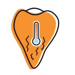 Illustration of a tooth with a thermometer symbol representing lingering sensitivity to hot and cold