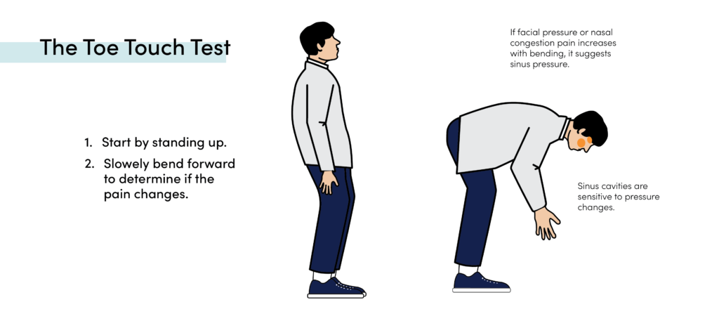 Toe touch test: bending forward to check if facial pressure signals sinus pain vs. other causes