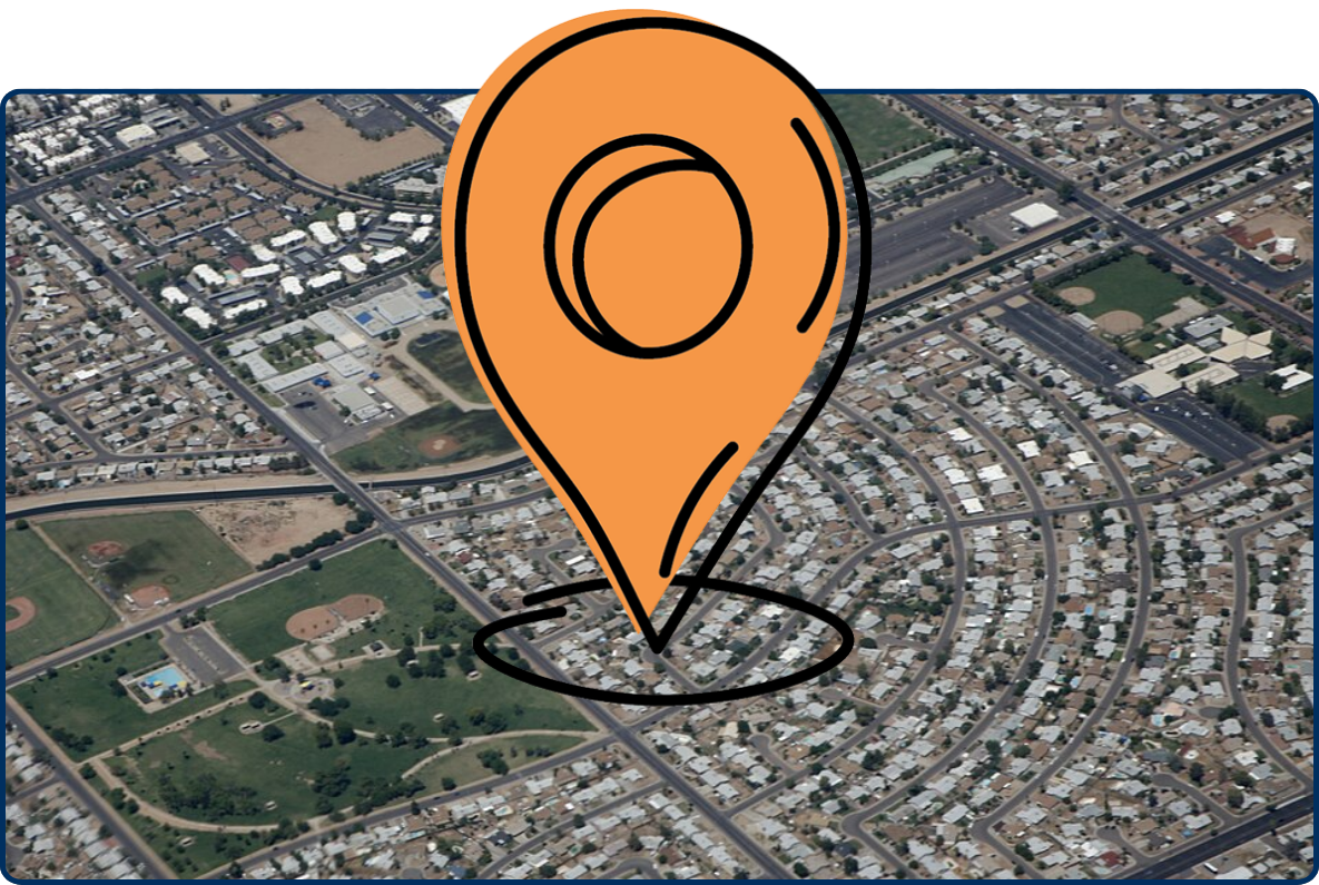 Aerial view of Maryvale Baseball Park in Phoenix, Arizona, showing multiple baseball fields, parking areas, surrounding neighborhoods, and nearby streets.