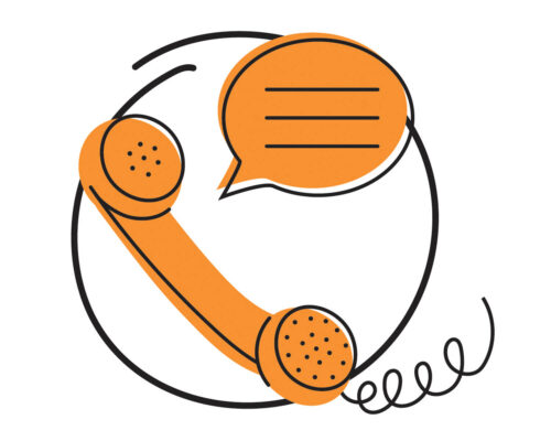 Illustration of a telephone receiver with a speech bubble, symbolizing a phone call or communication